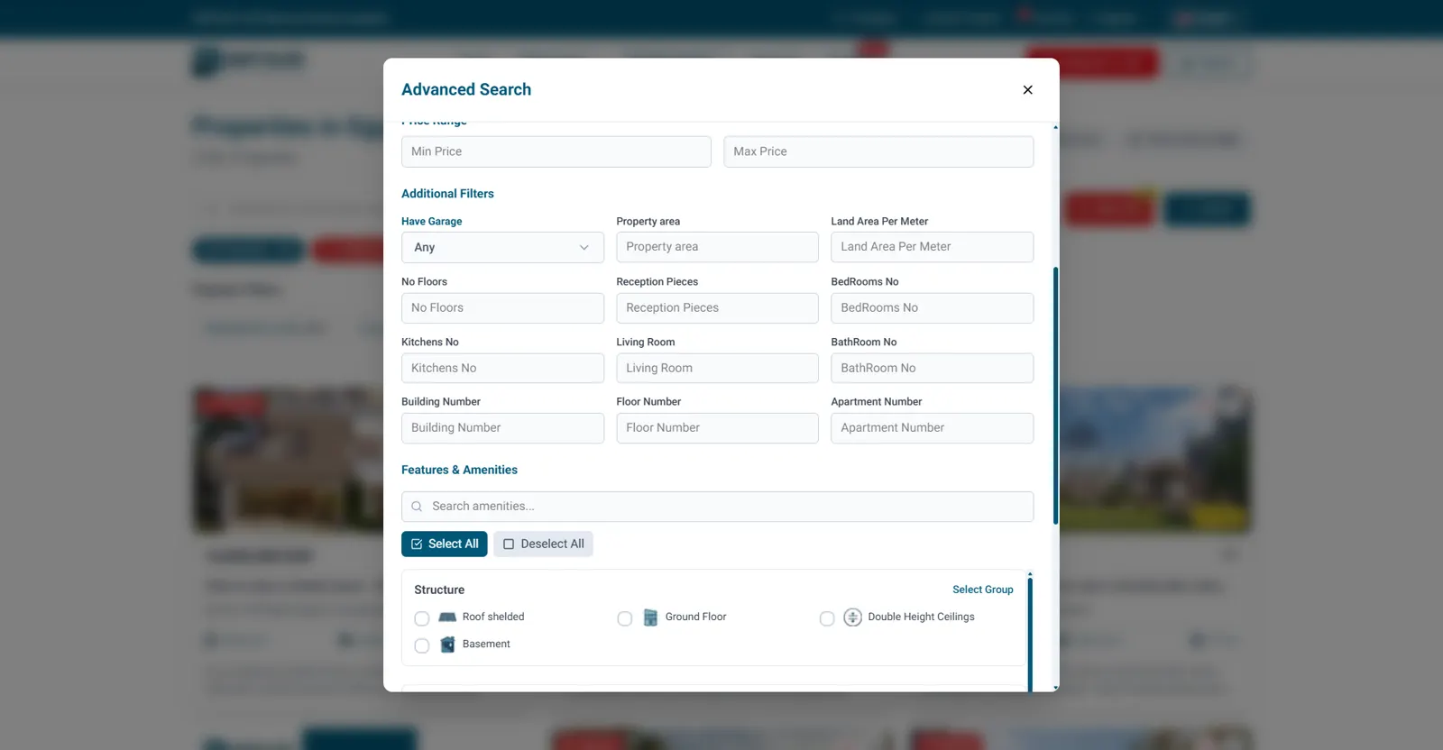 Amtalek advanced public property filtering interface