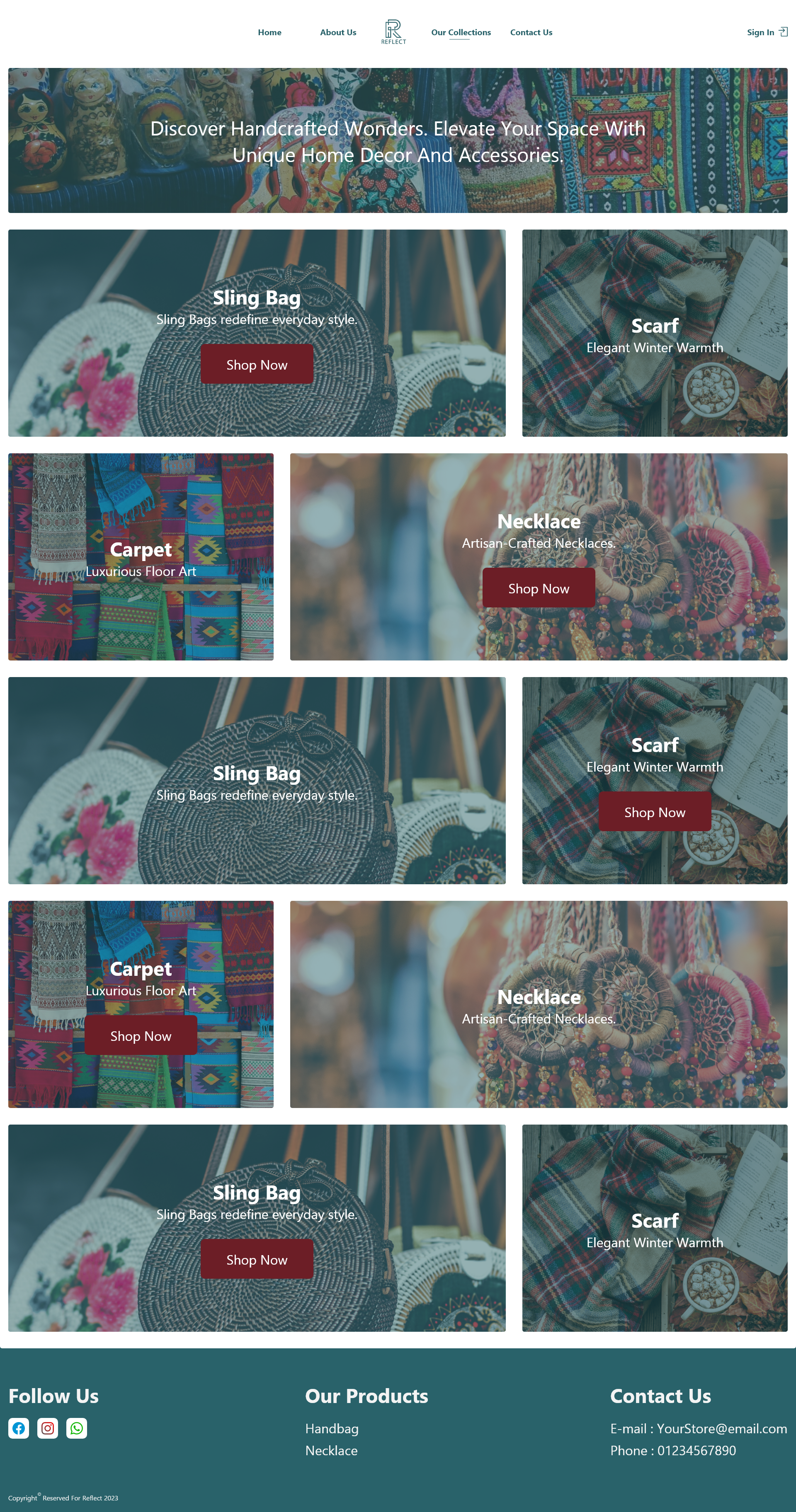 Reflect handmade product collections