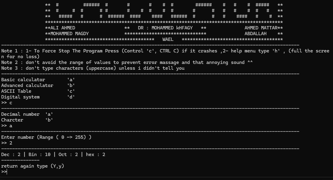 ASCII explorer and number representation output