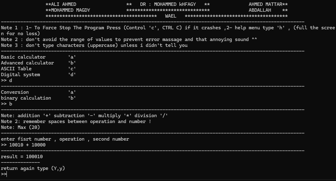 Binary calculator and conversion output