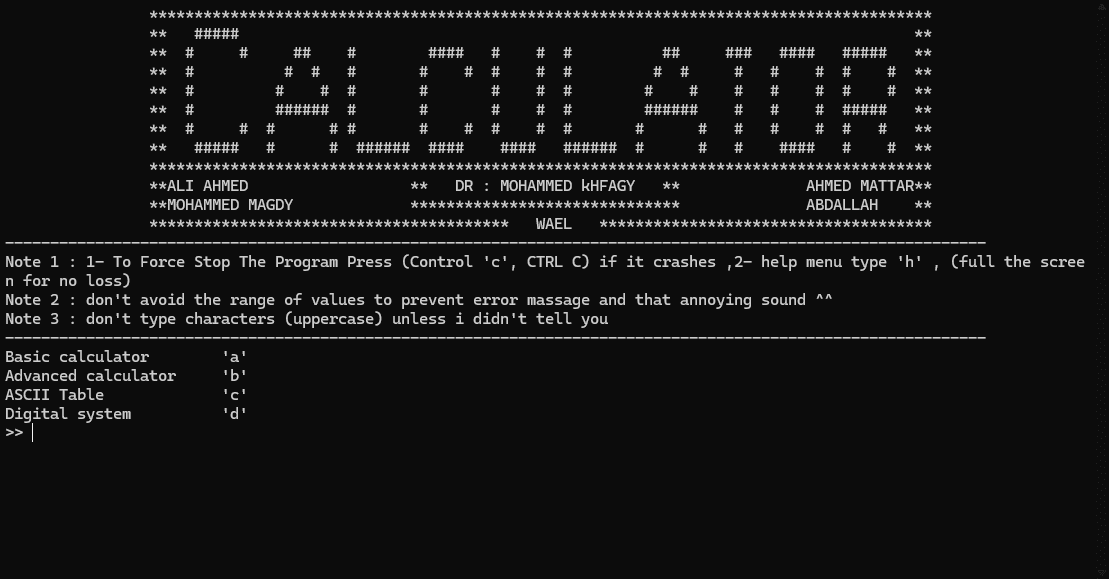 Advanced Calculator CLI main menu