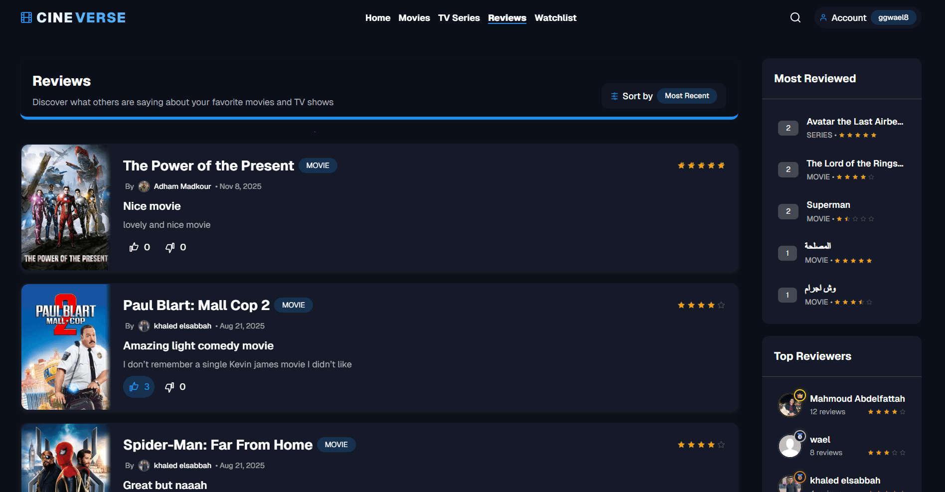 CineVerse review interface