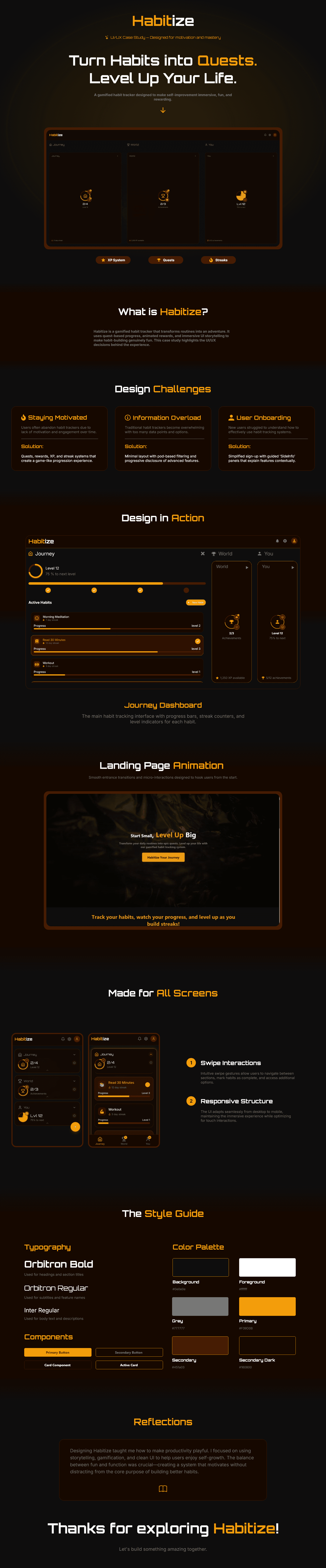 Long-form Habitize gamified habit-tracker interface showcase